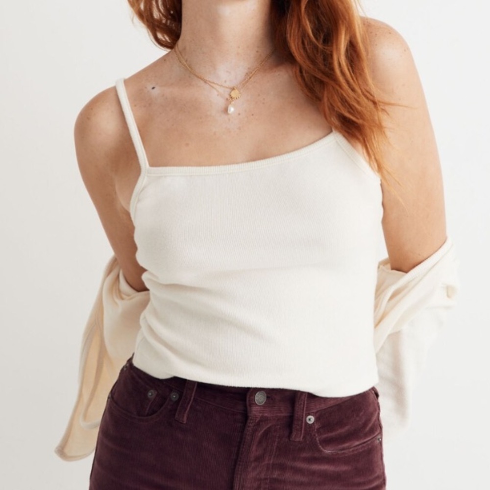 Madewell Women XXL Cropped Antique Cream Brushed Rib Square-Neck Cami Top NWT